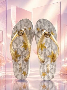 Michael Kors Kids Gold Metallic Star Print Flip Flops